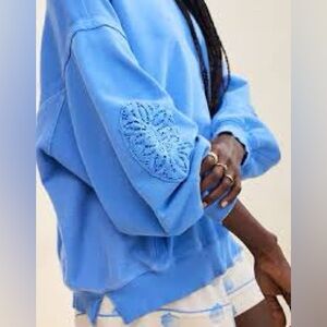 Aerie Keep It Light Crochet Sleeve Sweater – Blue Large